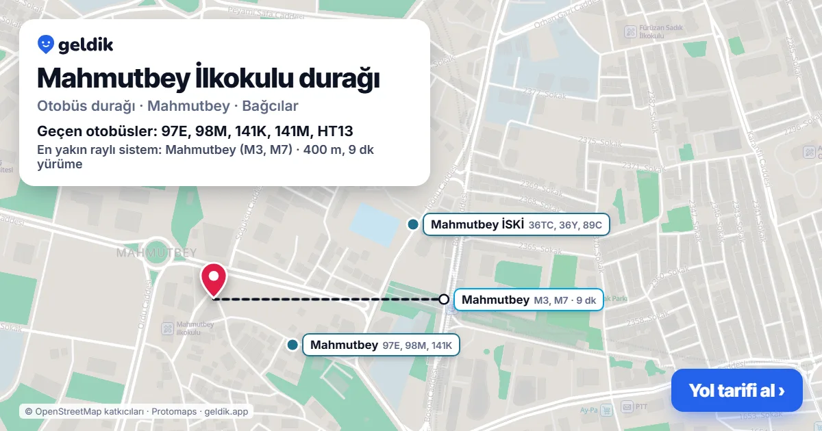Mahmutbey İlkokulu otobüs durağı haritada: konumu ve yakındaki duraklar