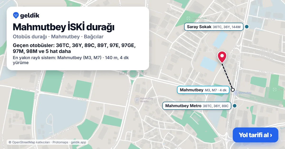 Mahmutbey İSKİ otobüs durağı haritada: konumu ve yakındaki duraklar