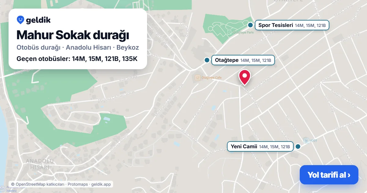 Mahur Sokak otobüs durağı haritada: konumu ve yakındaki duraklar