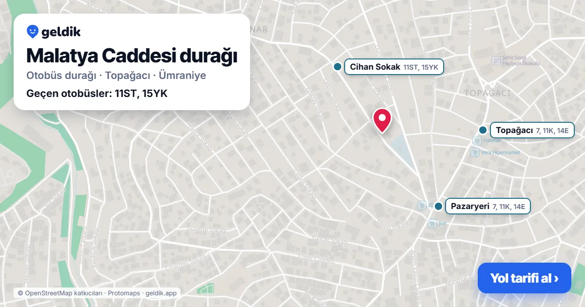 Malatya Caddesi otobüs durağı haritada: konumu ve yakındaki duraklar