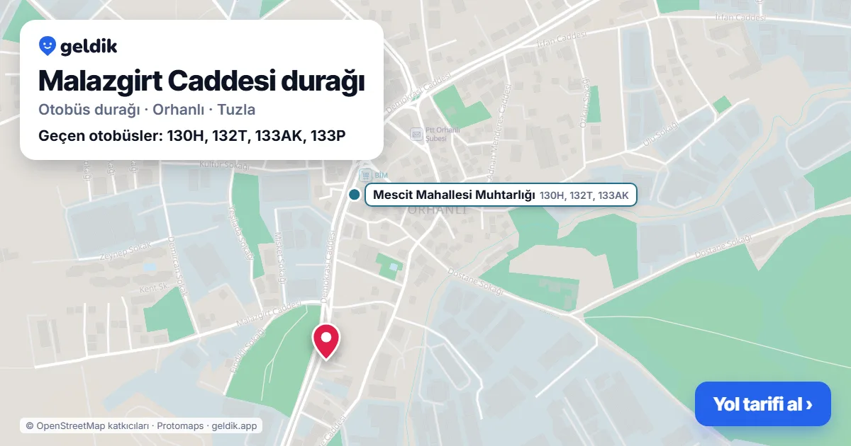 Malazgirt Caddesi otobüs durağı haritada: konumu ve yakındaki duraklar