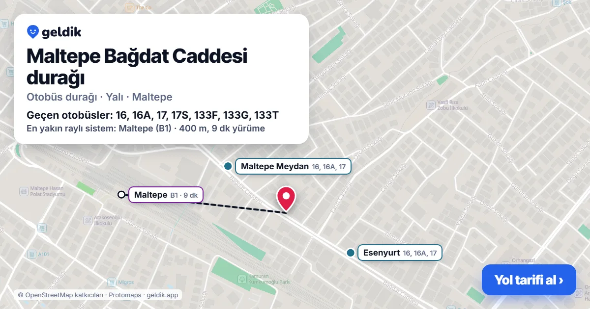 Maltepe Bağdat Caddesi otobüs durağı haritada: konumu ve yakındaki duraklar