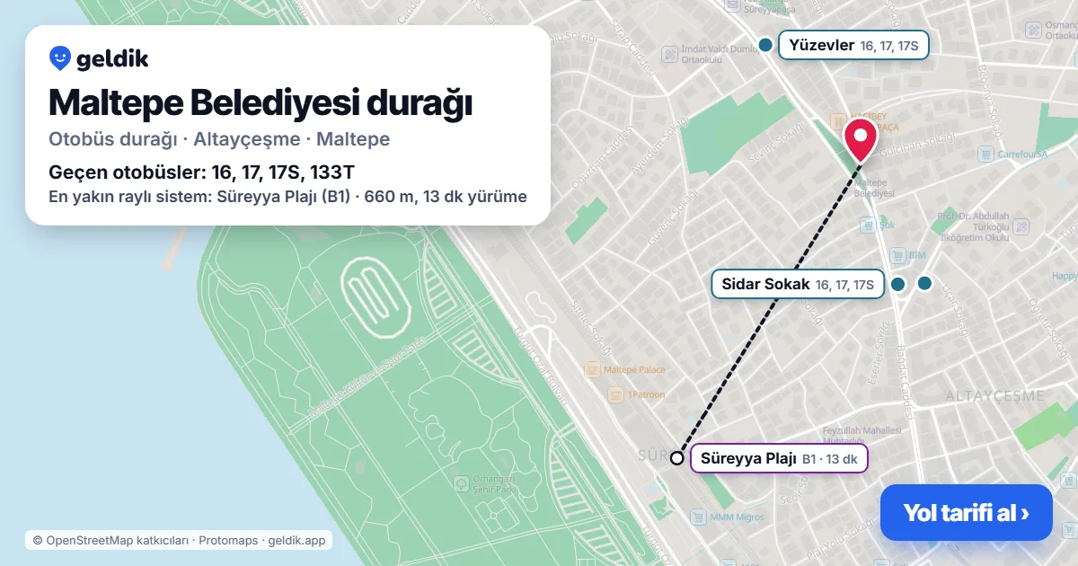 Maltepe Belediyesi otobüs durağı haritada: konumu ve yakındaki duraklar