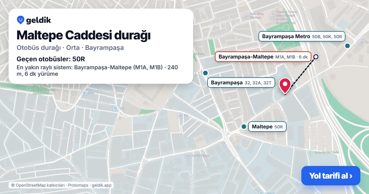 Maltepe Caddesi otobüs durağı haritada: konumu ve yakındaki duraklar
