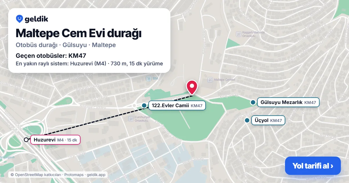 Maltepe Cem Evi otobüs durağı haritada: konumu ve yakındaki duraklar