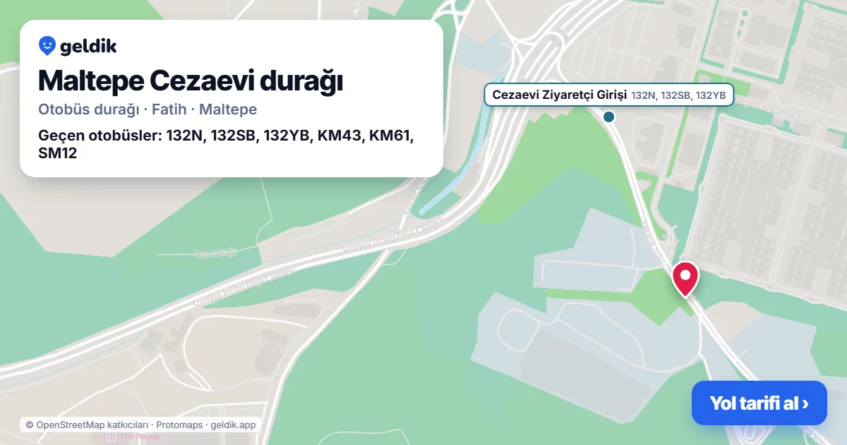 Maltepe Cezaevi otobüs durağı haritada: konumu ve yakındaki duraklar