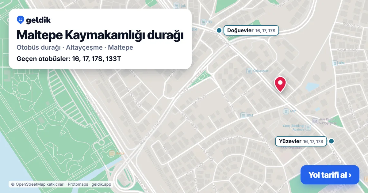 Maltepe Kaymakamlığı otobüs durağı haritada: konumu ve yakındaki duraklar