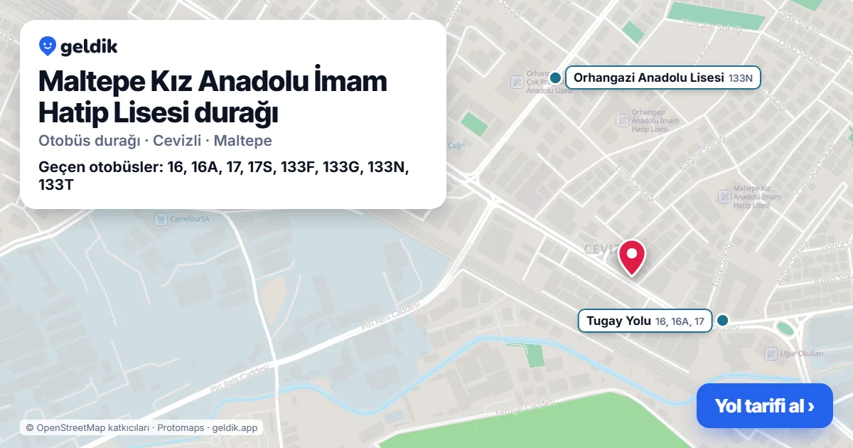 Maltepe Kız Anadolu İmam Hatip Lisesi otobüs durağı haritada: konumu ve yakındaki duraklar