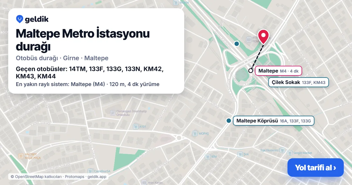 Maltepe Metro İstasyonu otobüs durağı haritada: konumu ve yakındaki duraklar