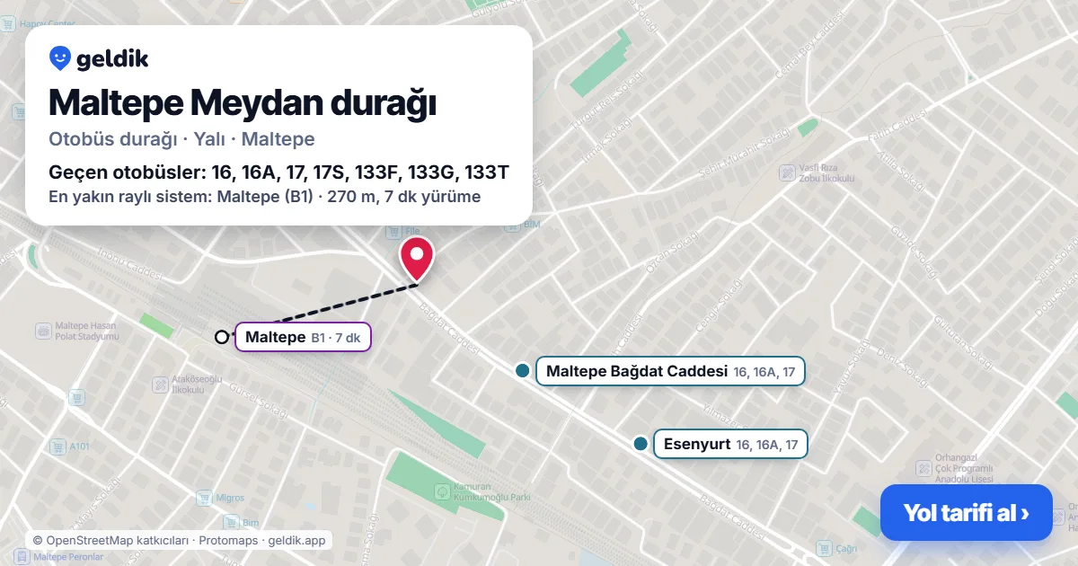 Maltepe Meydan otobüs durağı haritada: konumu ve yakındaki duraklar