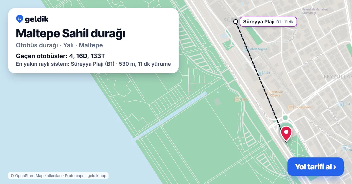 Maltepe Sahil otobüs durağı haritada: konumu ve yakındaki duraklar