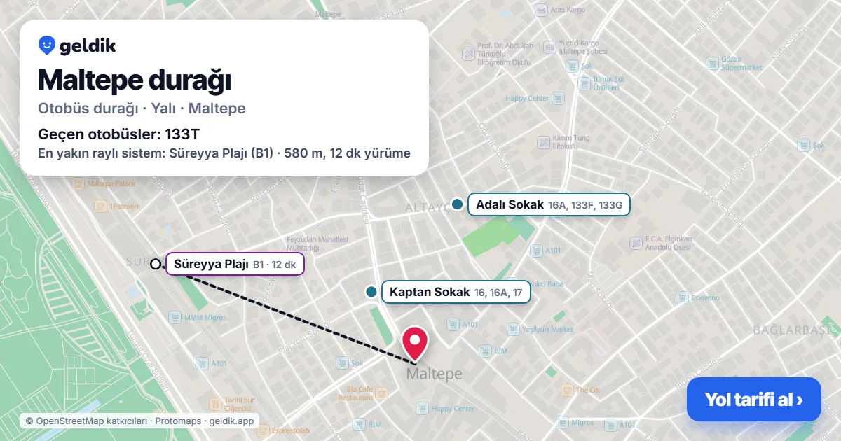 Maltepe otobüs durağı haritada: konumu ve yakındaki duraklar