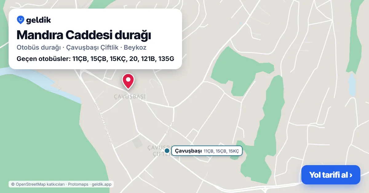 Mandıra Caddesi otobüs durağı haritada: konumu ve yakındaki duraklar