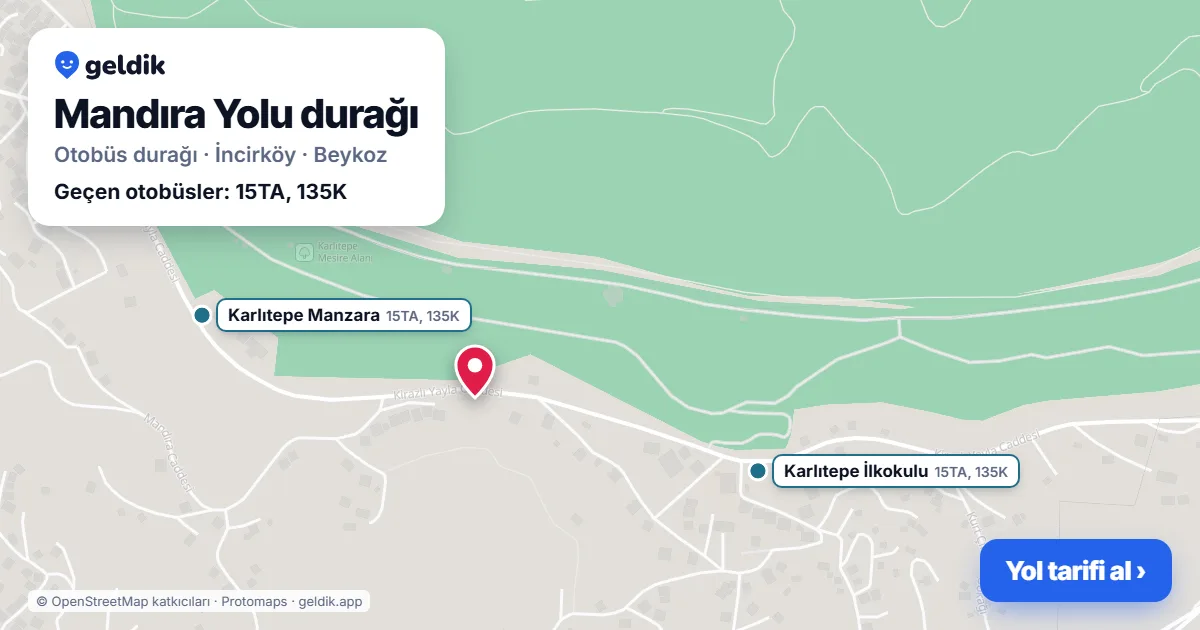 Mandıra Yolu otobüs durağı haritada: konumu ve yakındaki duraklar