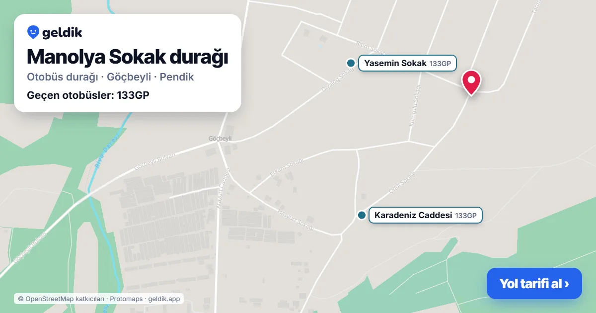 Manolya Sokak otobüs durağı haritada: konumu ve yakındaki duraklar
