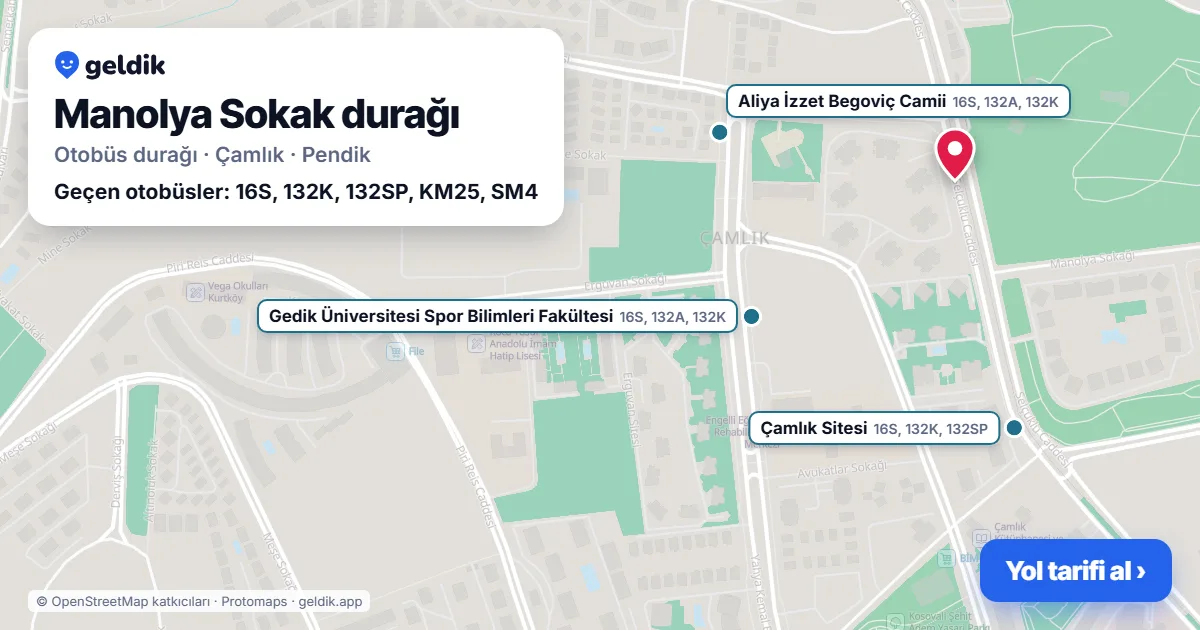 Manolya Sokak otobüs durağı haritada: konumu ve yakındaki duraklar