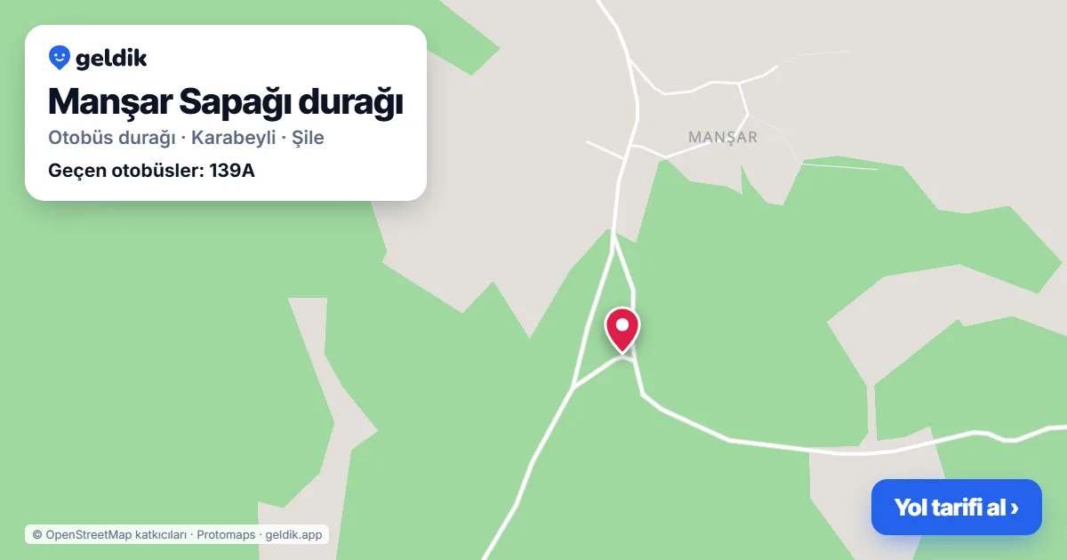 Manşar Sapağı otobüs durağı haritada: konumu ve yakındaki duraklar