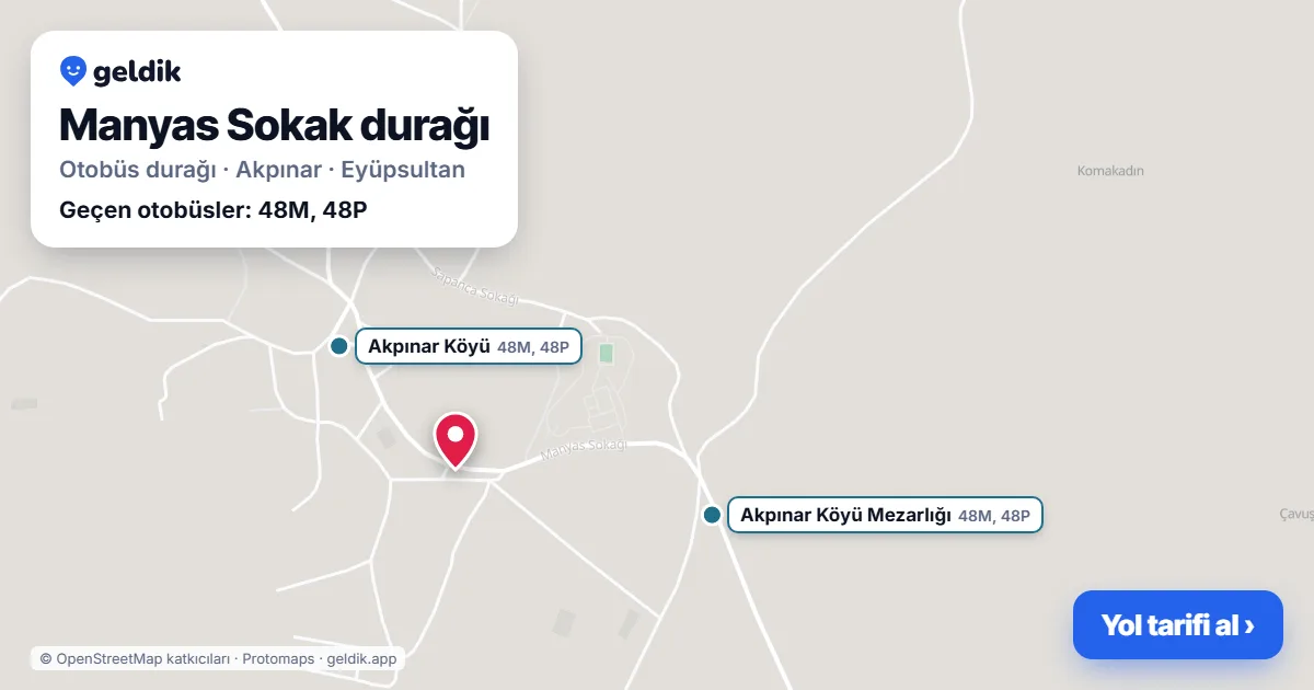 Manyas Sokak otobüs durağı haritada: konumu ve yakındaki duraklar