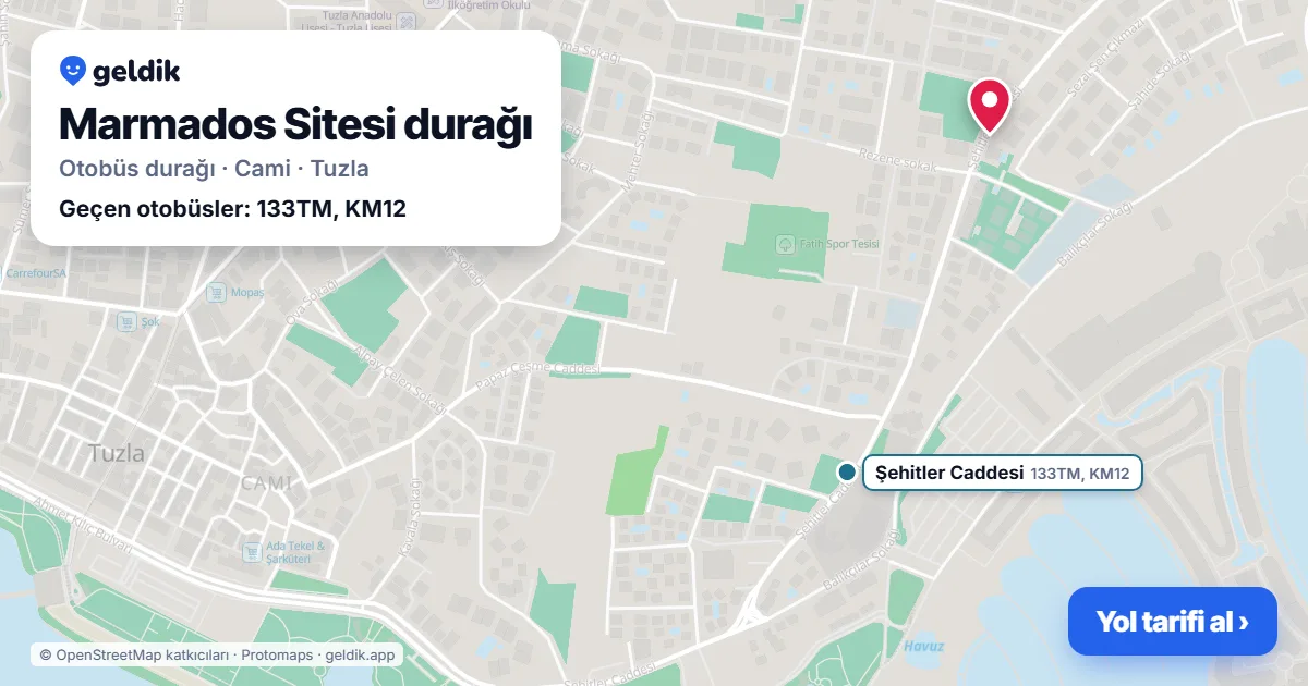 Marmados Sitesi otobüs durağı haritada: konumu ve yakındaki duraklar