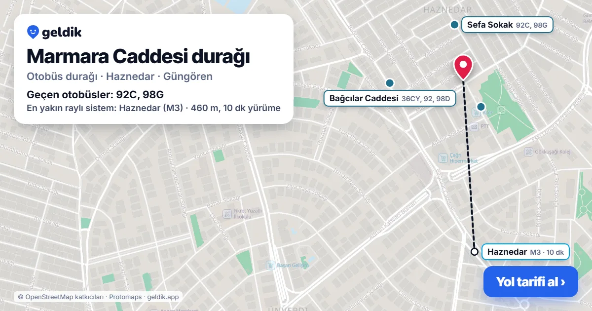 Marmara Caddesi otobüs durağı haritada: konumu ve yakındaki duraklar