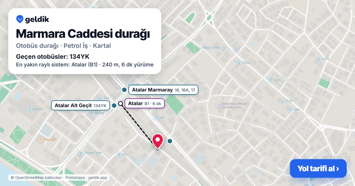 Marmara Caddesi otobüs durağı haritada: konumu ve yakındaki duraklar