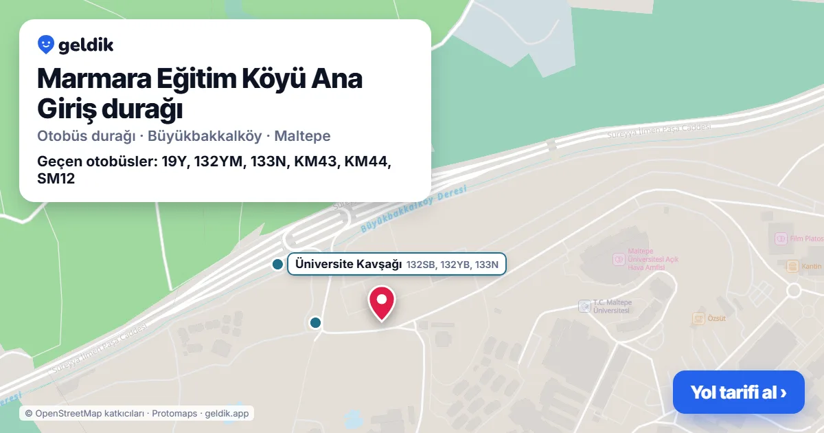 Marmara Eğitim Köyü Ana Giriş otobüs durağı haritada: konumu ve yakındaki duraklar