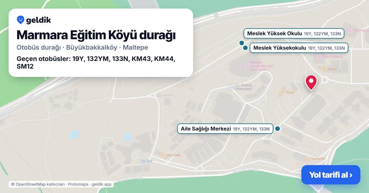 Marmara Eğitim Köyü otobüs durağı haritada: konumu ve yakındaki duraklar