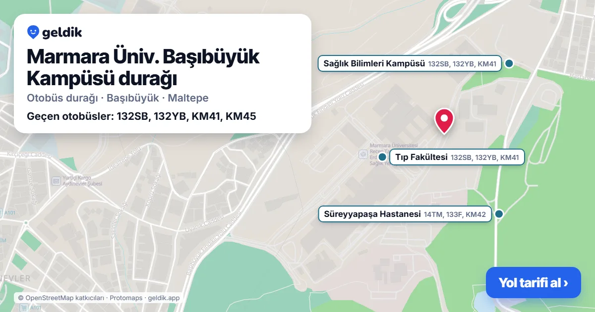 Marmara Üniv. Başıbüyük Kampüsü otobüs durağı haritada: konumu ve yakındaki duraklar