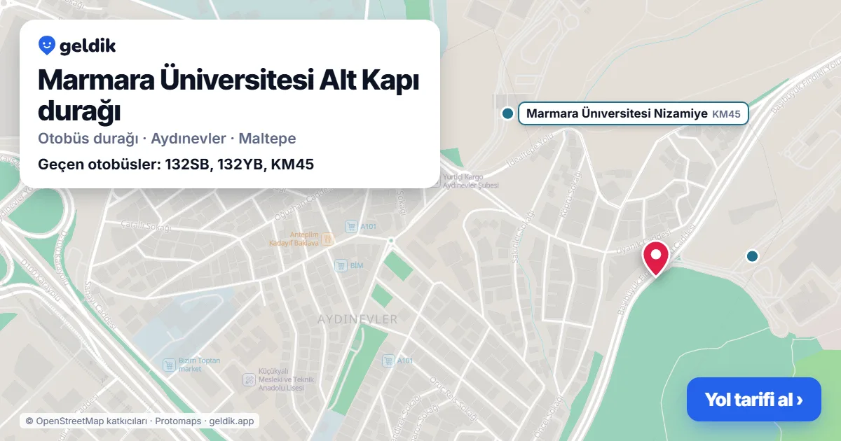 Marmara Üniversitesi Alt Kapı otobüs durağı haritada: konumu ve yakındaki duraklar