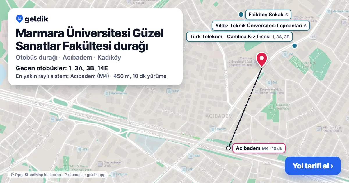 Marmara Üniversitesi Güzel Sanatlar Fakültesi otobüs durağı haritada: konumu ve yakındaki duraklar