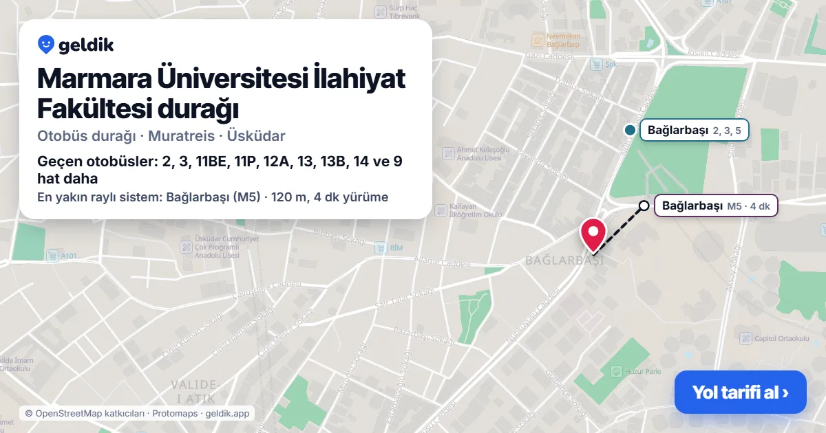 Marmara Üniversitesi İlahiyat Fakültesi otobüs durağı haritada: konumu ve yakındaki duraklar