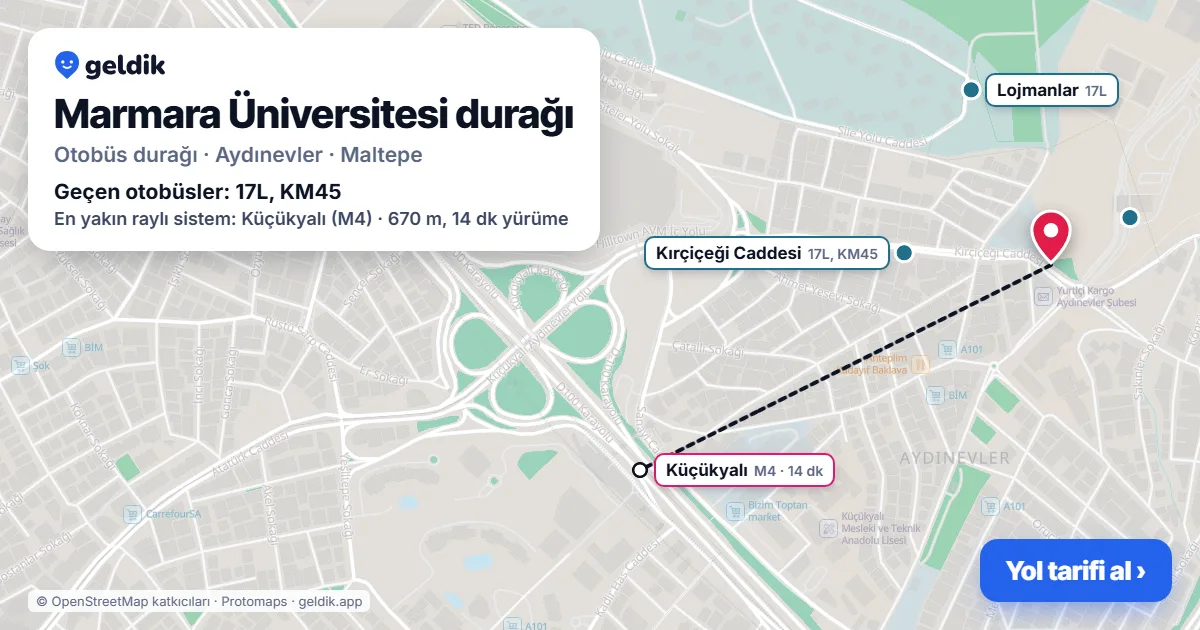 Marmara Üniversitesi otobüs durağı haritada: konumu ve yakındaki duraklar