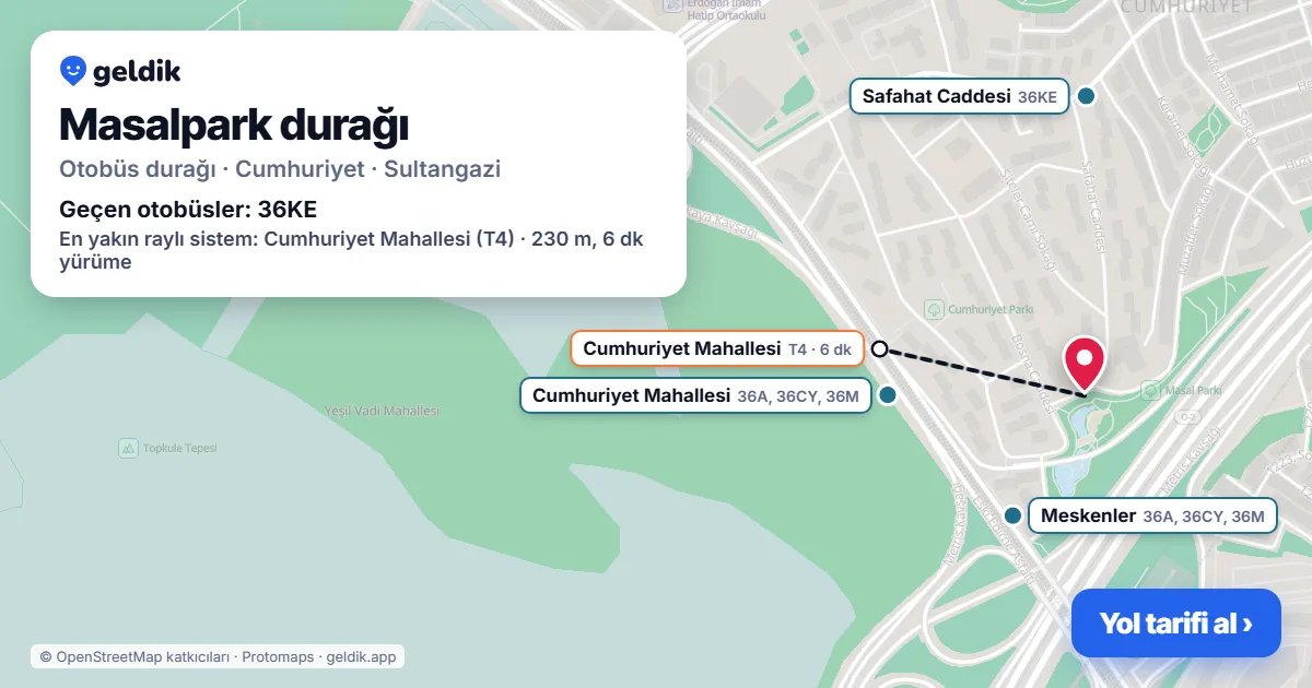 Masalpark otobüs durağı haritada: konumu ve yakındaki duraklar
