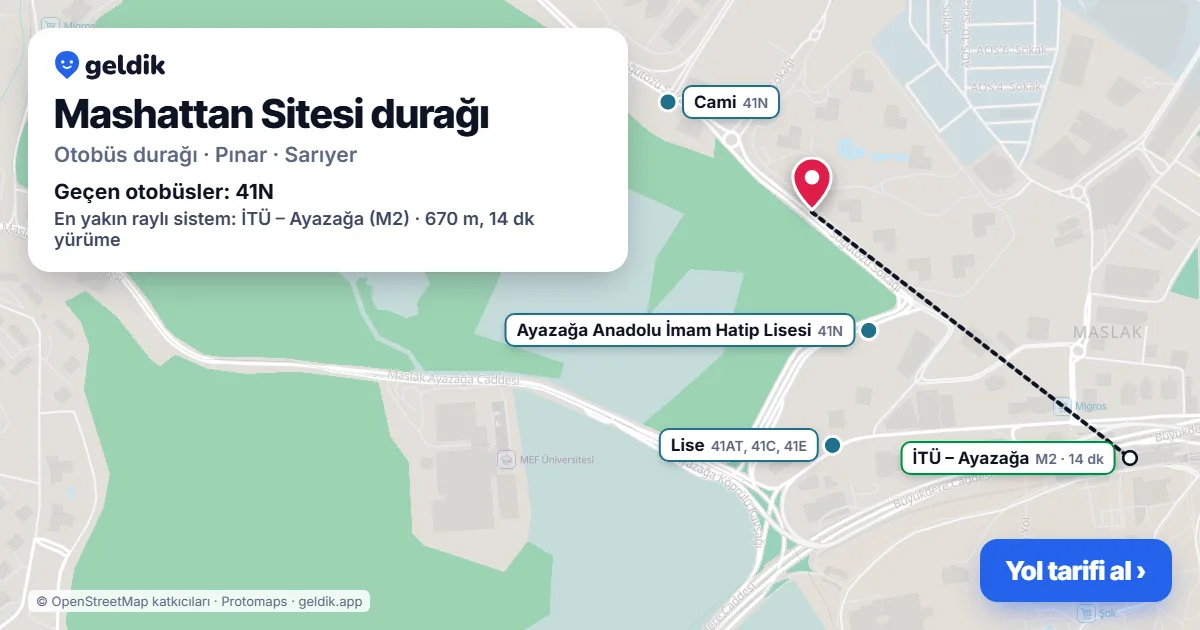 Mashattan Sitesi otobüs durağı haritada: konumu ve yakındaki duraklar