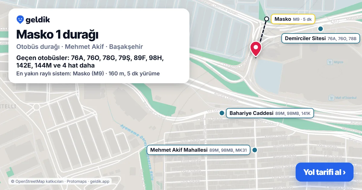 Masko 1 otobüs durağı haritada: konumu ve yakındaki duraklar