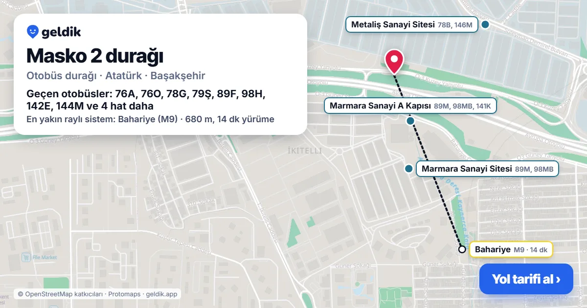 Masko 2 otobüs durağı haritada: konumu ve yakındaki duraklar