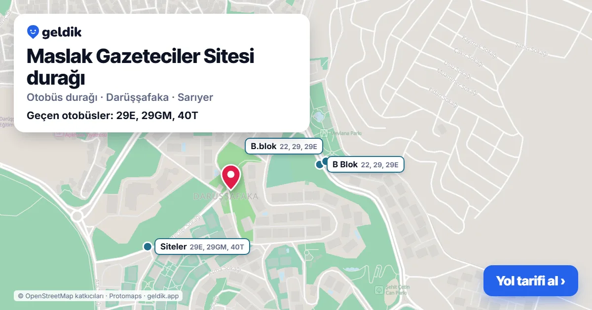 Maslak Gazeteciler Sitesi otobüs durağı haritada: konumu ve yakındaki duraklar