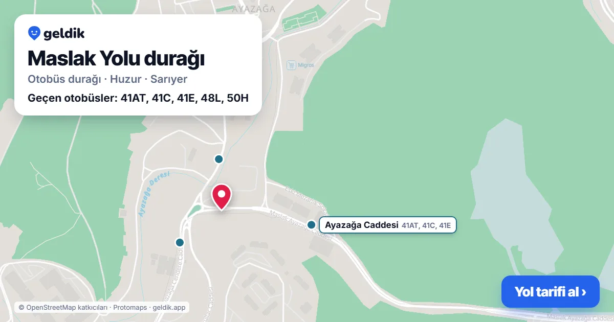 Maslak Yolu otobüs durağı haritada: konumu ve yakındaki duraklar