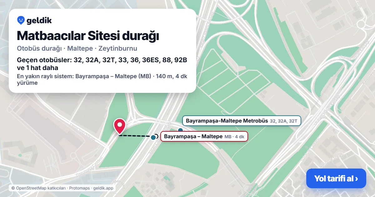 Matbaacılar Sitesi otobüs durağı haritada: konumu ve yakındaki duraklar