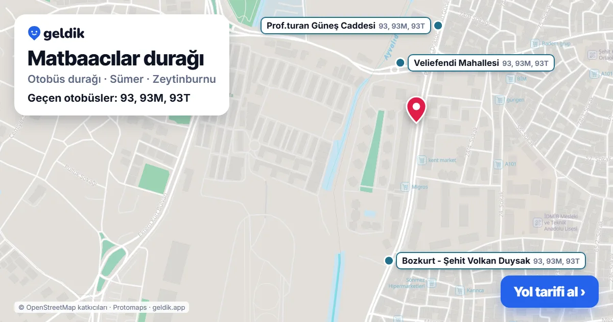 Matbaacılar otobüs durağı haritada: konumu ve yakındaki duraklar