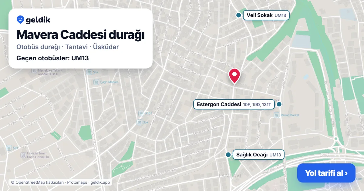 Mavera Caddesi otobüs durağı haritada: konumu ve yakındaki duraklar