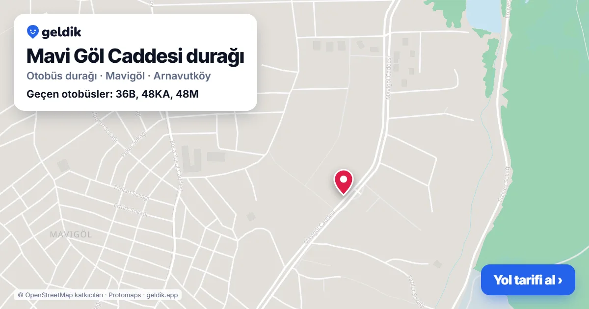Mavi Göl Caddesi otobüs durağı haritada: konumu ve yakındaki duraklar