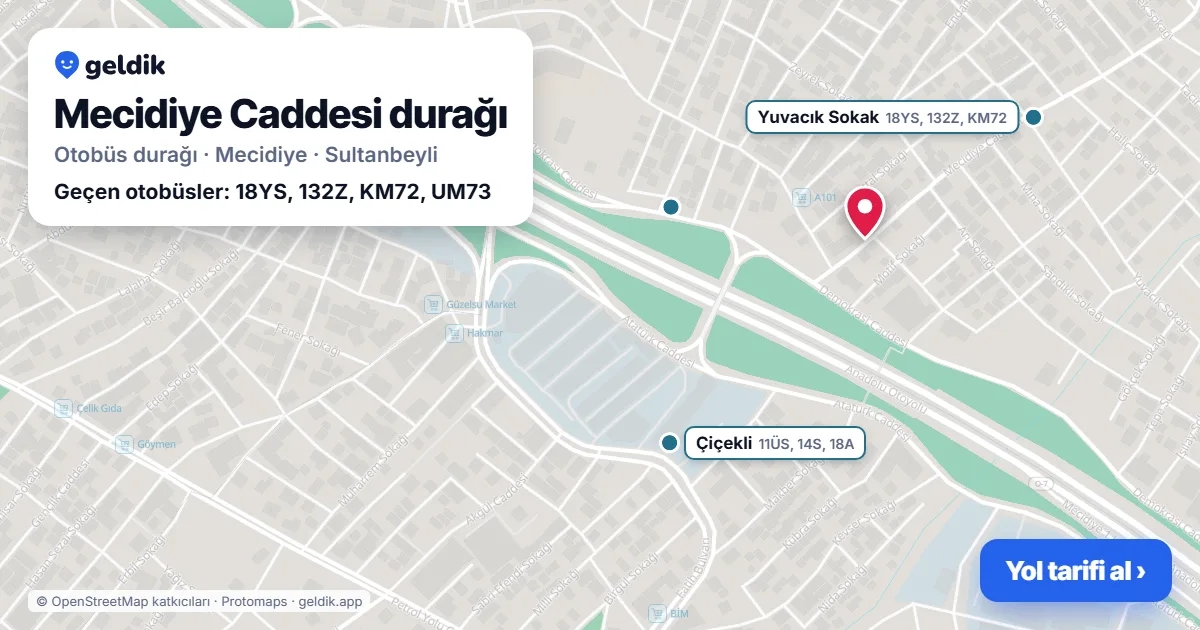 Mecidiye Caddesi otobüs durağı haritada: konumu ve yakındaki duraklar