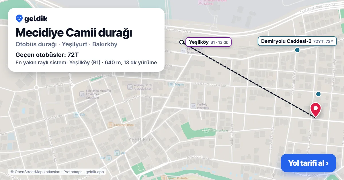 Mecidiye Camii otobüs durağı haritada: konumu ve yakındaki duraklar