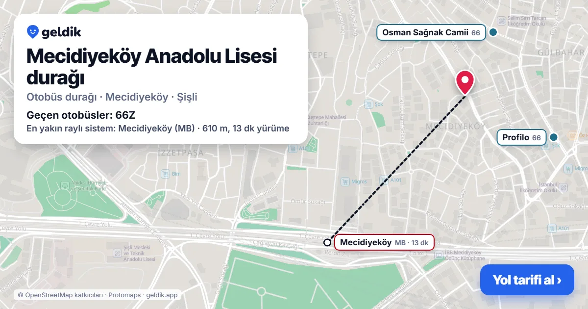 Mecidiyeköy Anadolu Lisesi otobüs durağı haritada: konumu ve yakındaki duraklar