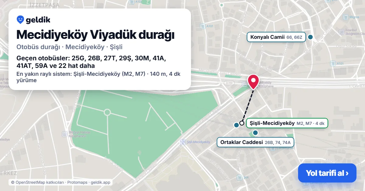 Mecidiyeköy Viyadük otobüs durağı haritada: konumu ve yakındaki duraklar