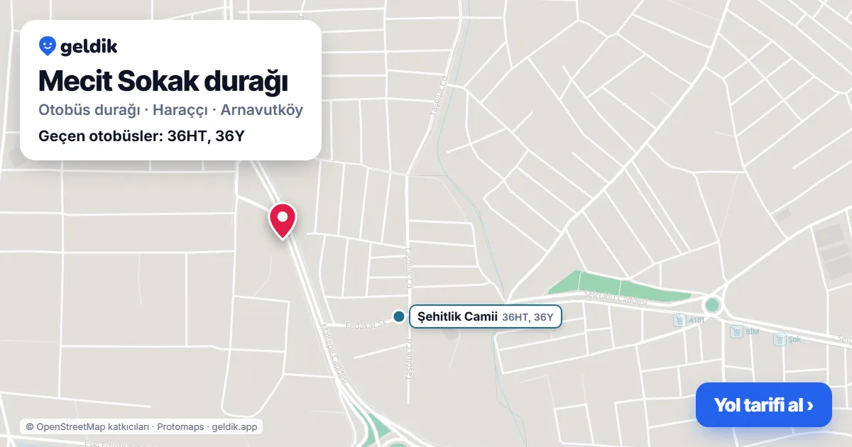 Mecit Sokak otobüs durağı haritada: konumu ve yakındaki duraklar