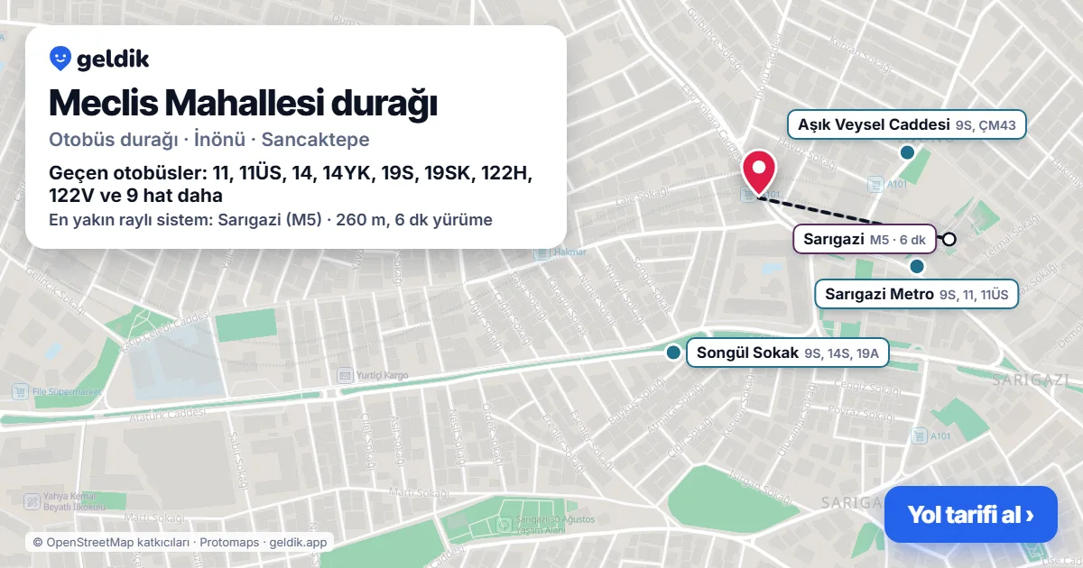 Meclis Mahallesi otobüs durağı haritada: konumu ve yakındaki duraklar