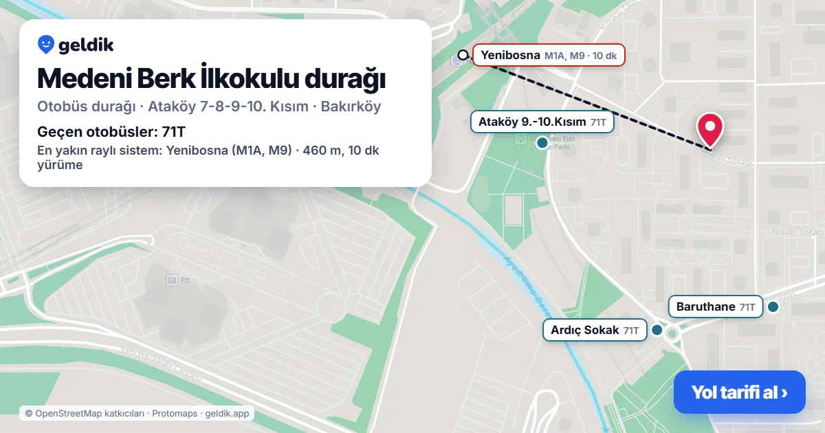 Medeni Berk İlkokulu otobüs durağı haritada: konumu ve yakındaki duraklar