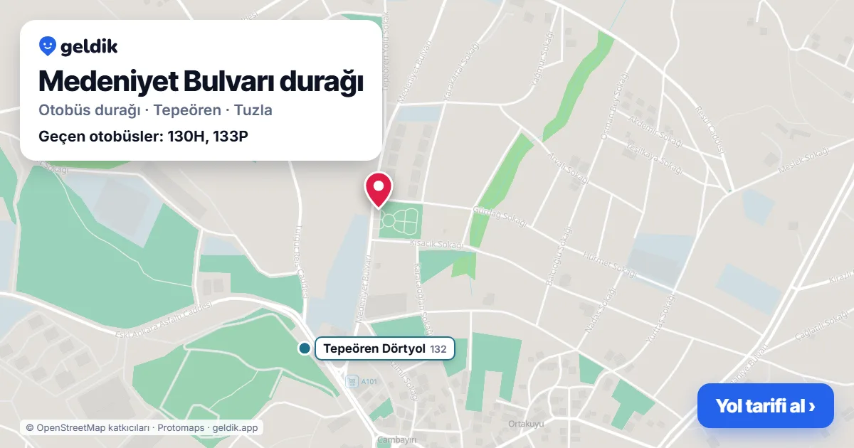 Medeniyet Bulvarı otobüs durağı haritada: konumu ve yakındaki duraklar